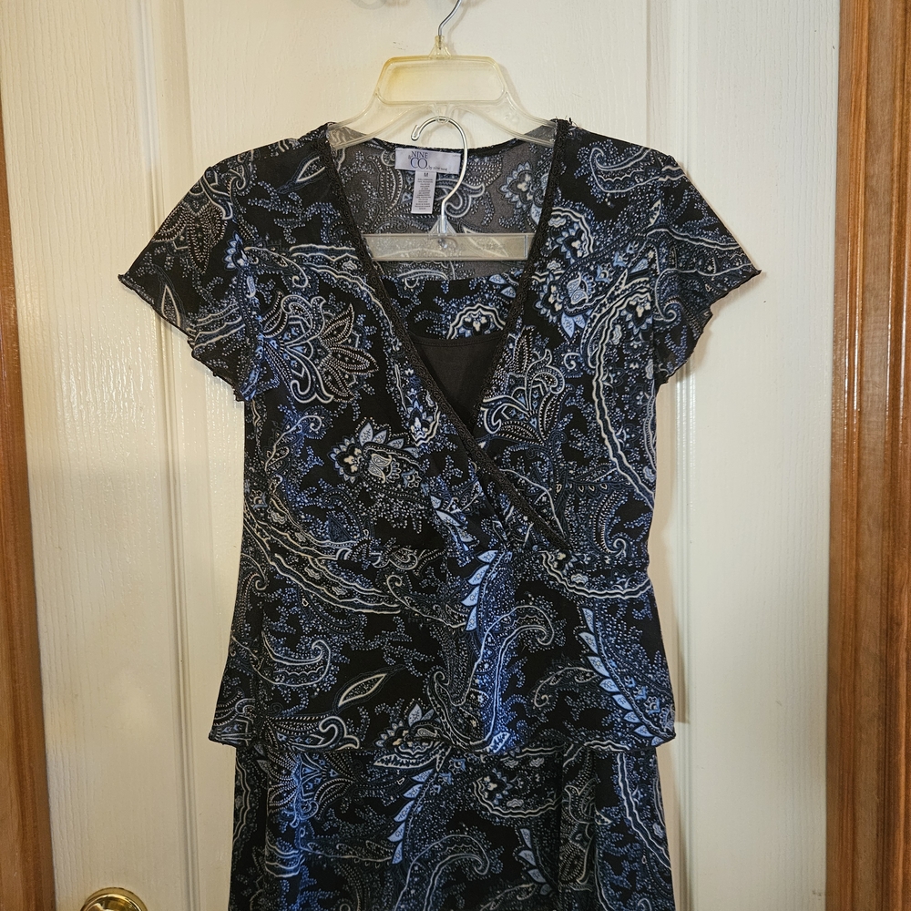 Nine & Co. Black and Blue Paisley Midi Dress